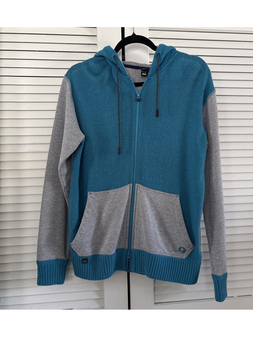 Salewa Hoodie Teal Blue Gray Trekking Hiking Mens M Full Zip Gorpcore Vtg